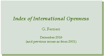 Casella di testo: Index of International OpennessG. FerrieriDecember 2016(and previous issues as from 2001)